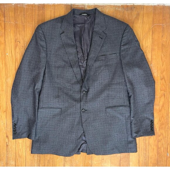 Vintage Mens Houndstooth Wool Blazer Size 44L 1990s Blue/Gray/Brown Sport Coat